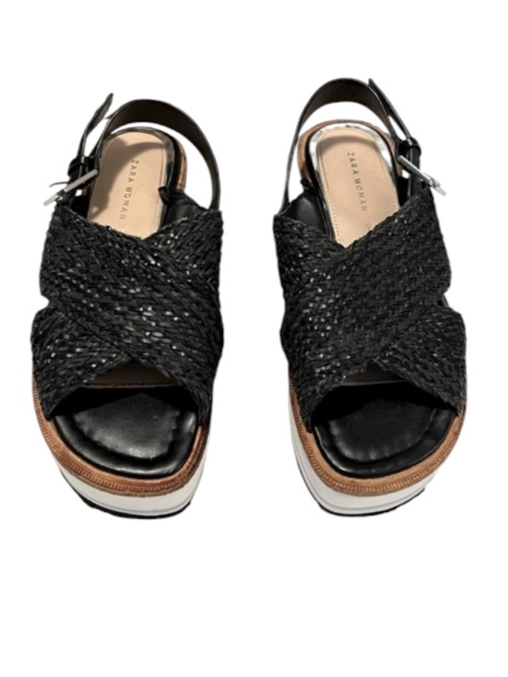Zara Woman Black Woven Crisscross Slingback Platform Sandals Sz EU 35